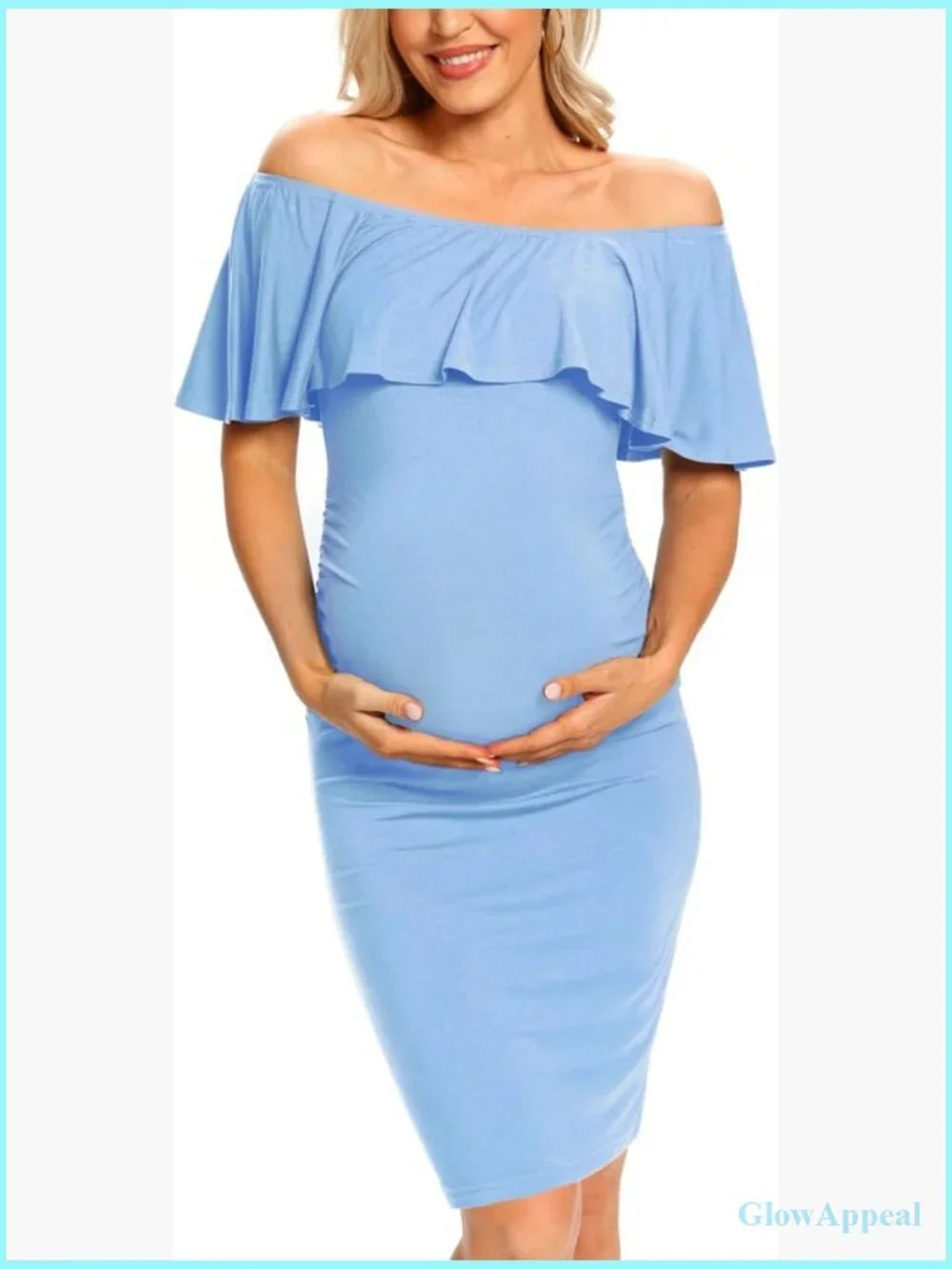 Maternity Bodycon Dress Off Shoulder Ruched Side Knee Length Cotton Spandex